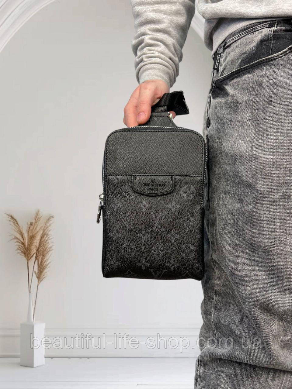 Сумка слінг чоловіча шкіряна  LV monogram 22см бананка через плече хлопцю луї вітон для телефону та дрібниць