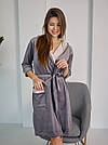 Халат велюровий жіночий з капюшоном СІРИЙ/ПУДРА 703, фото 2