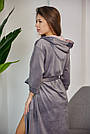 Халат велюровий жіночий з капюшоном СІРИЙ/ПУДРА 703, фото 4