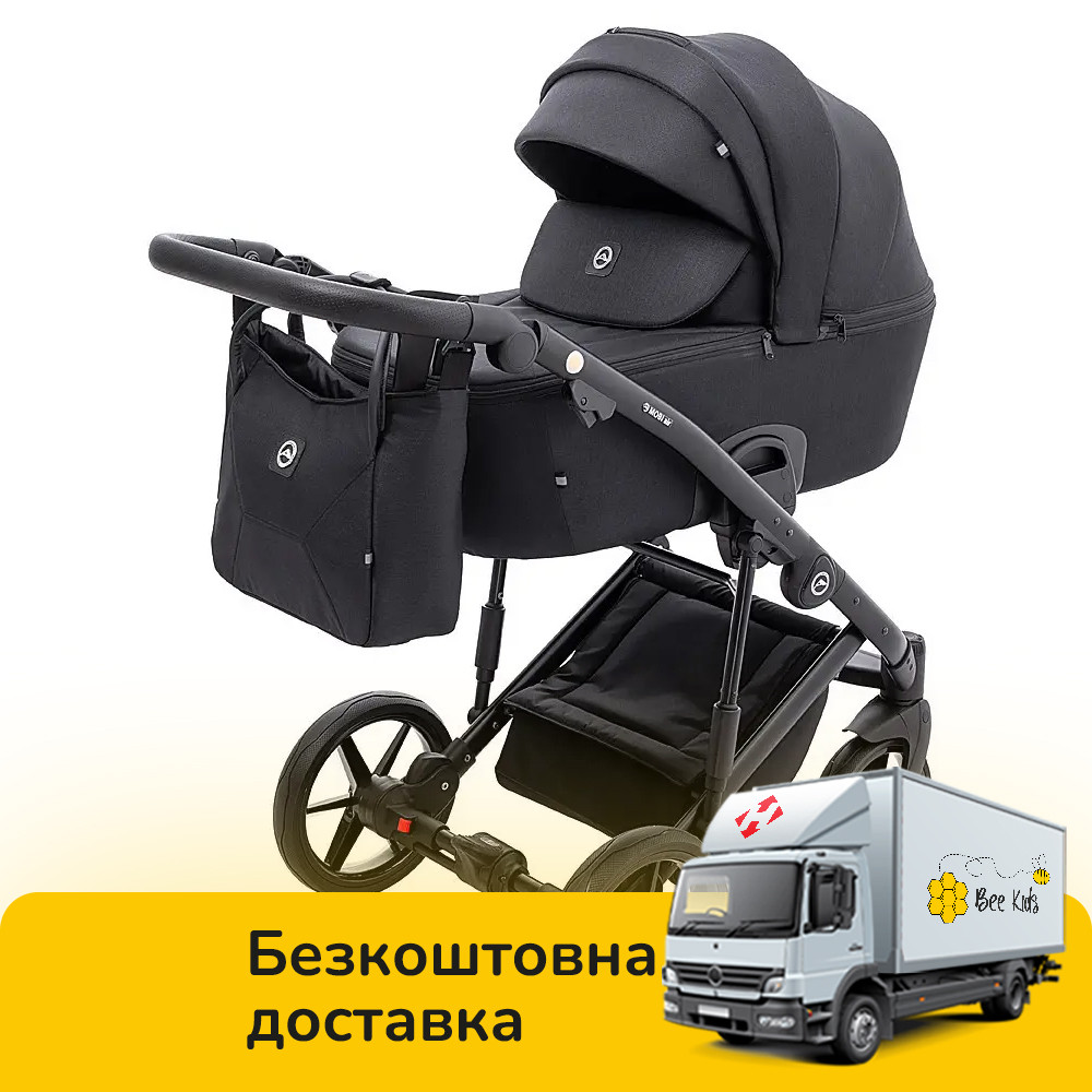 Коляска універсальна 2в1 Adamex Mobi Air Thermo New Lux TK-53 (сумка, кошик, чохол на ніжки) Чорна, фото 1