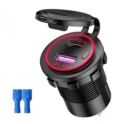 Врізна зарядка PD TYPE-C *1шт+QC USB 3.0 12V-12V (червона), фото 1