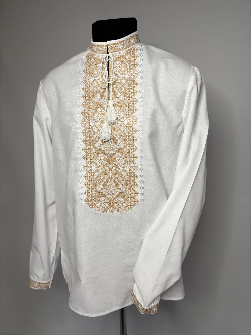 Вишиванка чоловіча "Франт" з домотканого полотна білого кольору