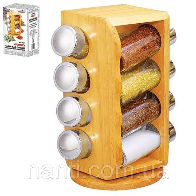 Набір ємностей для спецій 9 пр Stenson 0371 на круглій підставці, що крутиться, фото 1