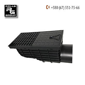 Дощоприймач горизонтальний сірий, для ринви DN75/80/90/110/125, лючок ревізія, заслінка від запаху Чорний RR33 RAL9005