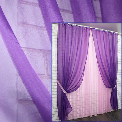 Комплект (3х2,5м. + 2шт. 1,5x2,5м.) "Компаньйон" із шифону. Колір фіолетовий з рожевим. Код 022дк 11-0199