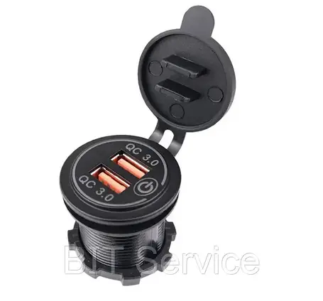 Врізна зарядка QC USB 3.0-2шт 12V-12V (червона), фото 1
