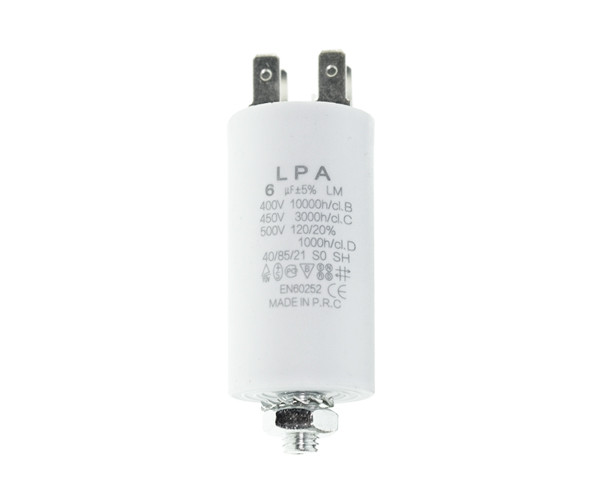 Конденсатор CBB60 6 мкФ 450V, з клемами, різьбовим кріпленням та гайкою (LPA)