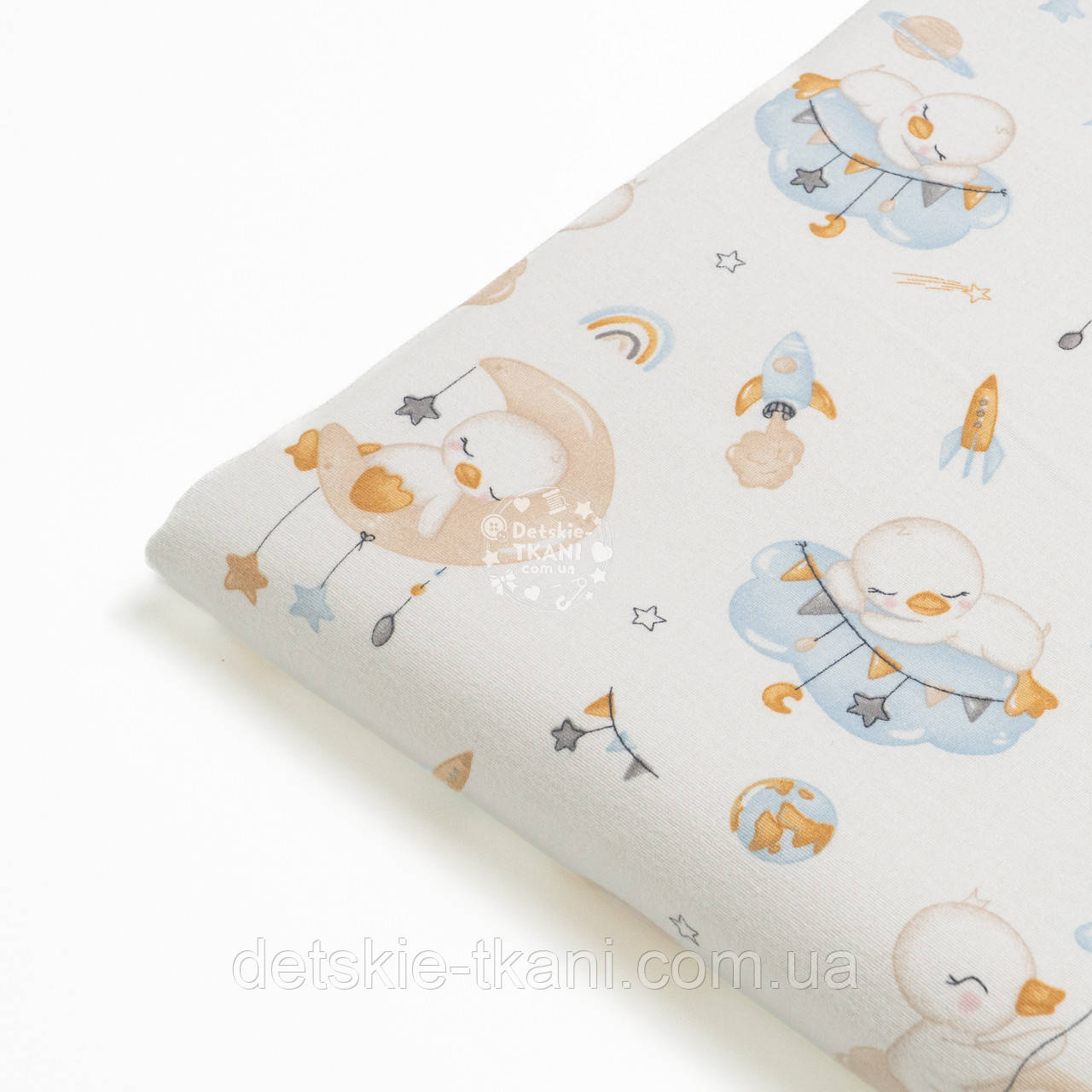 Клапоть фланелі "Качечка на хмаринці з кулькою-зірочкою", розмір 47*120 см, фото 1