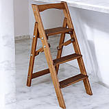 Дерев'яна драбина на 3 сходинки з вільхи, розкладна та зручна у використанні горіх темний, фото 2