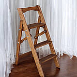Дерев'яна драбина на 3 сходинки з вільхи, розкладна та зручна у використанні горіх темний, фото 3