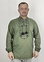 Вишиванка для чоловіка кольору хакі у великих розмірах