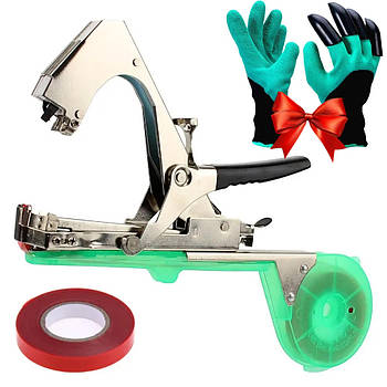 Садовий степлер Tapetool + Подарунок Рукавички кігті GARDEN GLOVE / Тапенер для підв'язки / Підв'язувальний степлер
