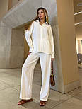 Костюм жіночий літній легкий американський креп-жатка: сорочка та штани молочний білий і малиновий, фото 3