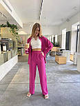Костюм жіночий літній легкий американський креп-жатка: сорочка та штани молочний білий і малиновий, фото 4