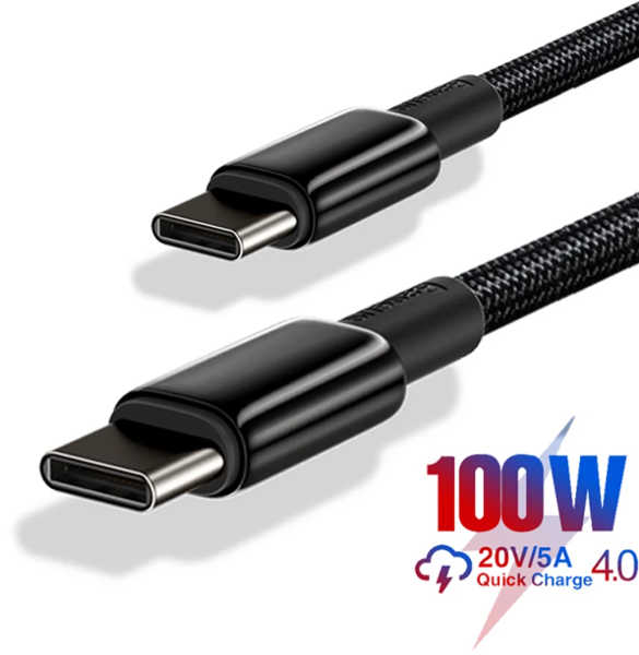 Кабель USB-C - USB-C (PD, 100W, 5A, 100 см) Baseus Tungsten Gold Fast Charging Data Cable Black