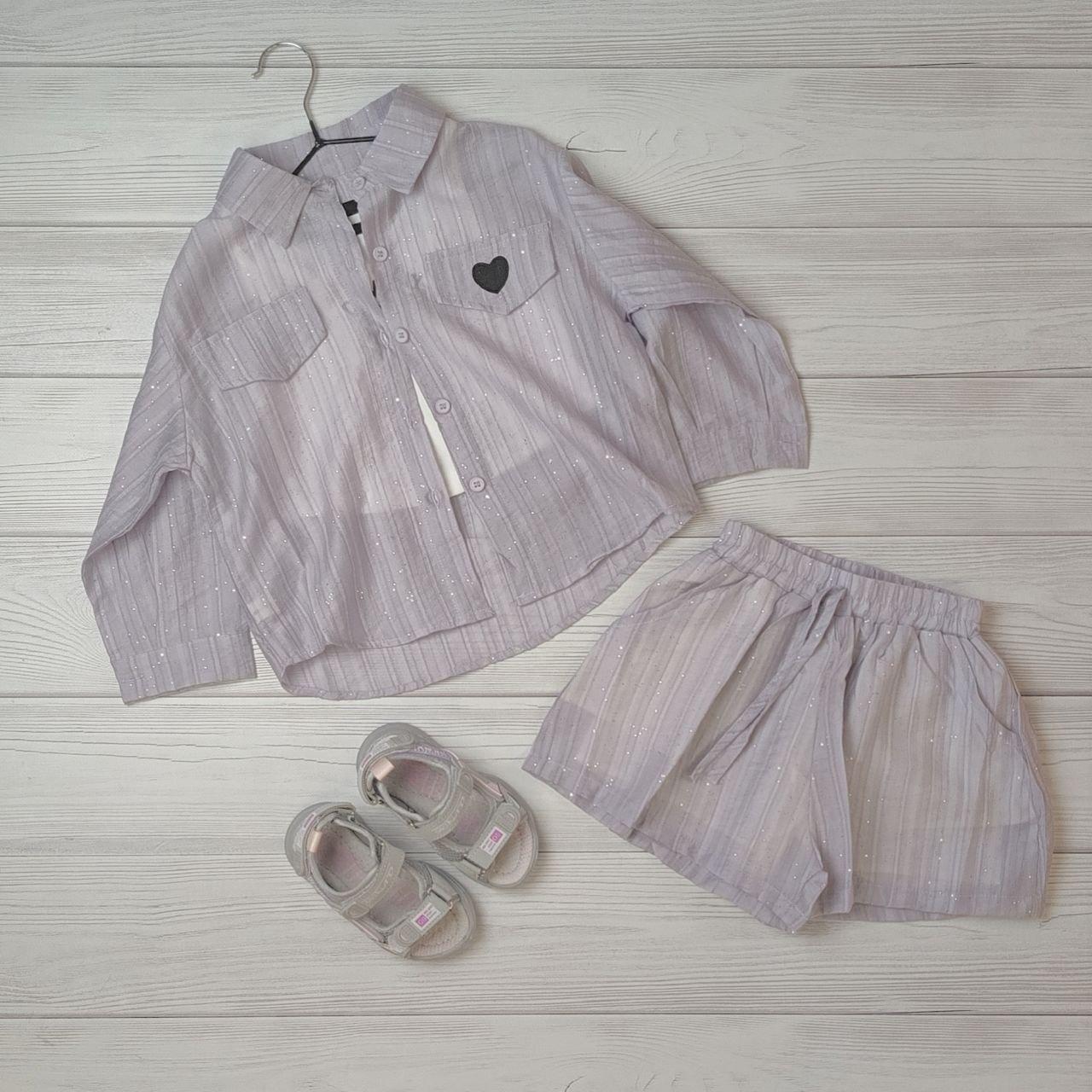 Легкий літній костюм для дівчинки-трійка сорочка шорти футболка, фото 1