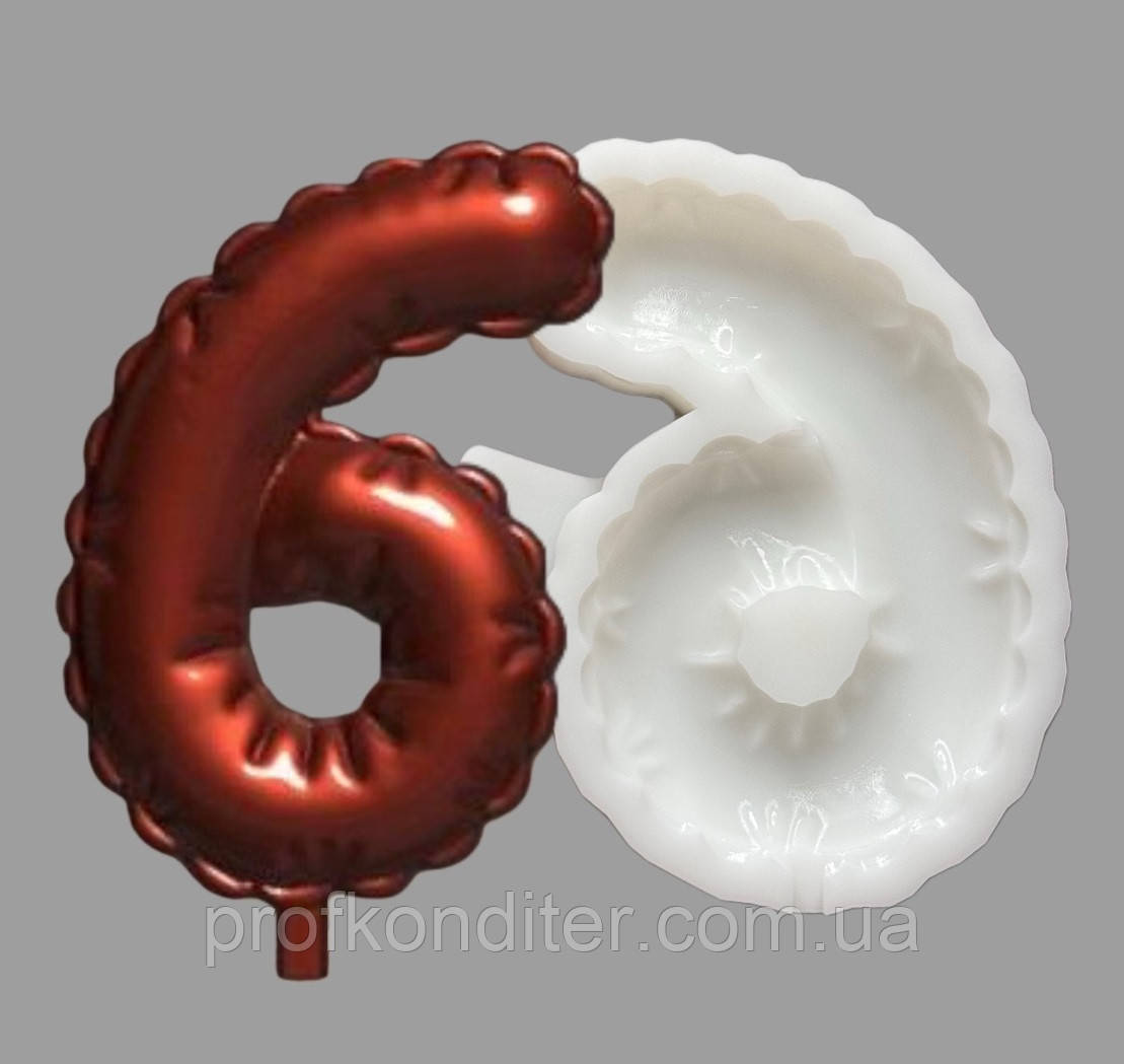 Силіконовий молд для шоколаду, зефіру, карамелі і т.д. "Цифра - повітряна кулька 6", фото 1