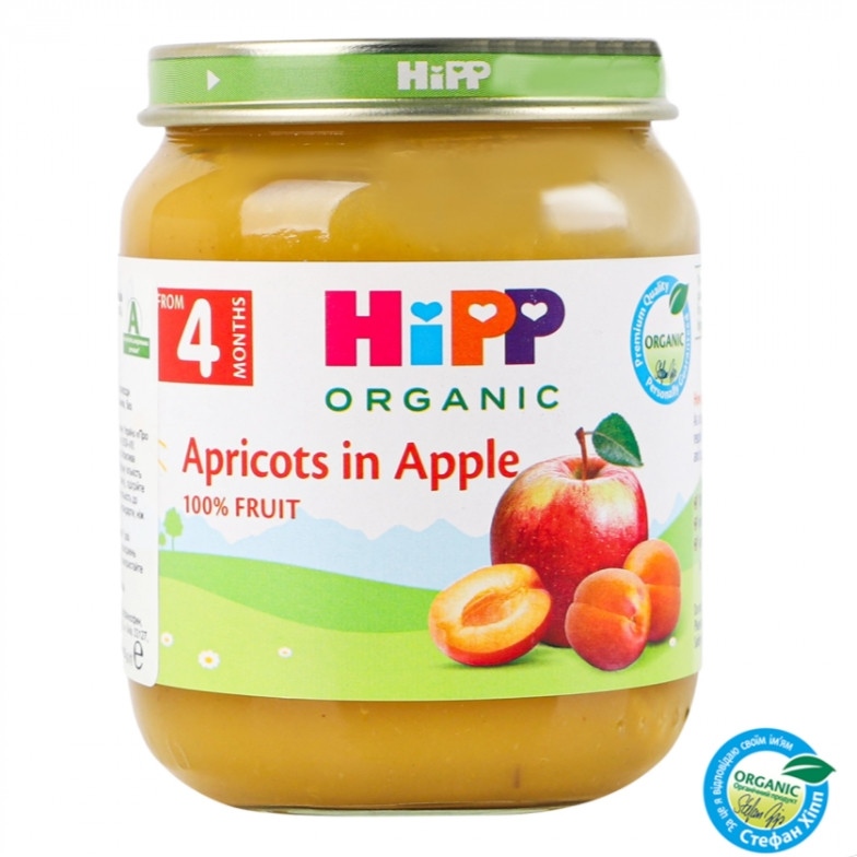 Дитяче органічне фруктове пюре HIPP Абрикоси в яблуках 125 г