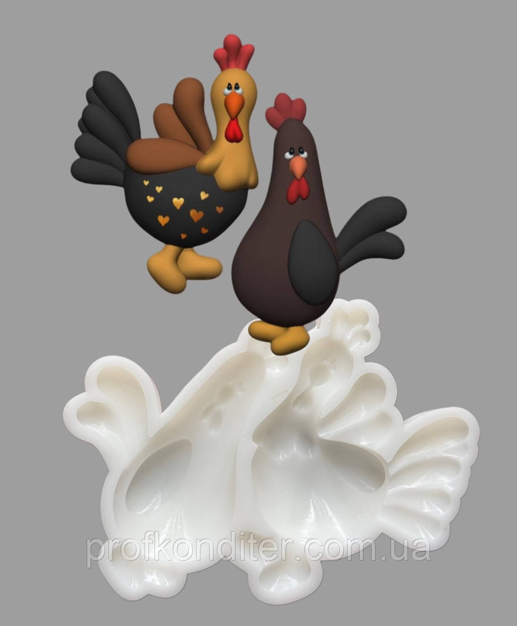 Силіконовий молд для ГІПСУ та ін "Курочка та півник", фото 1