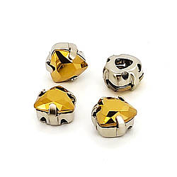 Стрази скло К9 в металевій оправі Трикутник 7 мм 4 шт. Золотистий