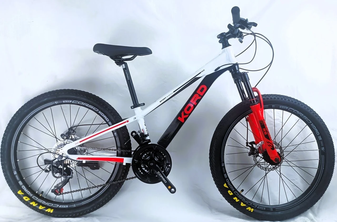 Велосипед підлітковий спортивний 24" Corso Kord KD-52090 чорно-біло-червоний на зріст 120-135 см