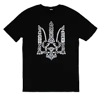 Патріотична чоловіча футболка з принтом герб України чорна бавовна S-XXXL