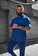 Синяя мужская футболка, молодежная комфортная футболка свободного кроя для мужчин яркая летняя