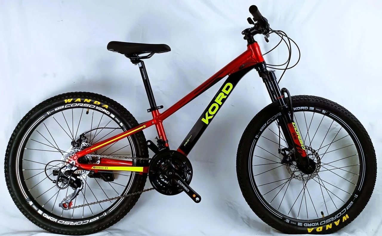 Велосипед підлітковий спортивний 24" Corso Kord KD-74012 чорно-червоний на зріст 120-135 см