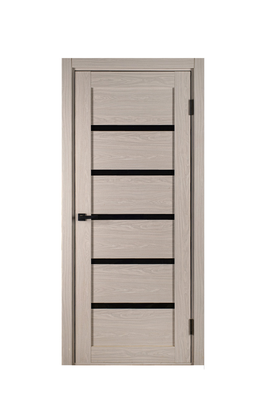 Двері Sun Doors Ліннея New Дуб димчастий + Чорне скло 80*200 см Двері міжкімнатні з матовим склом
