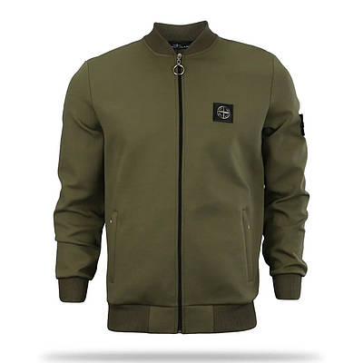Кофта-бомбер чоловіча Stone Island на блискавці колір хакі з логотипом преміум якості