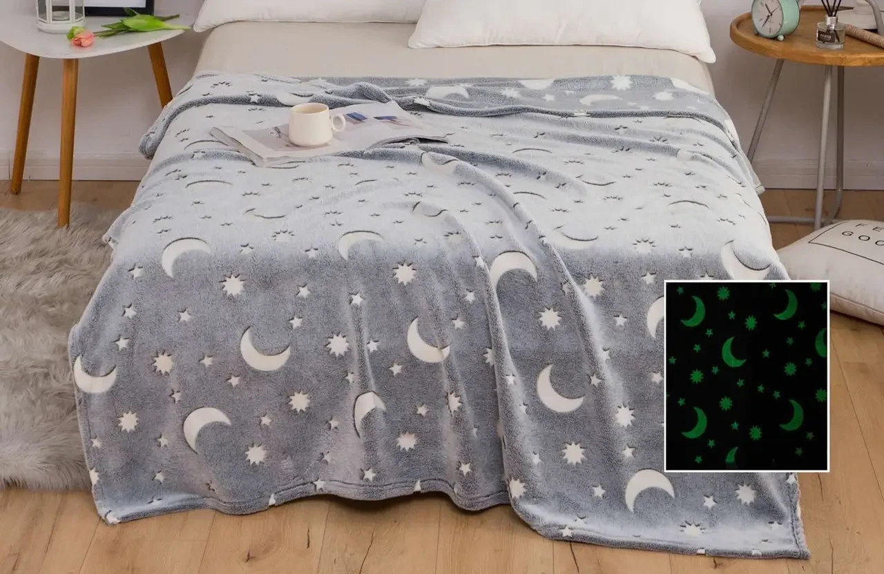 Плед із мікрофібри рожевий з єдинорогом світиться в темряві 150*200, фото 1