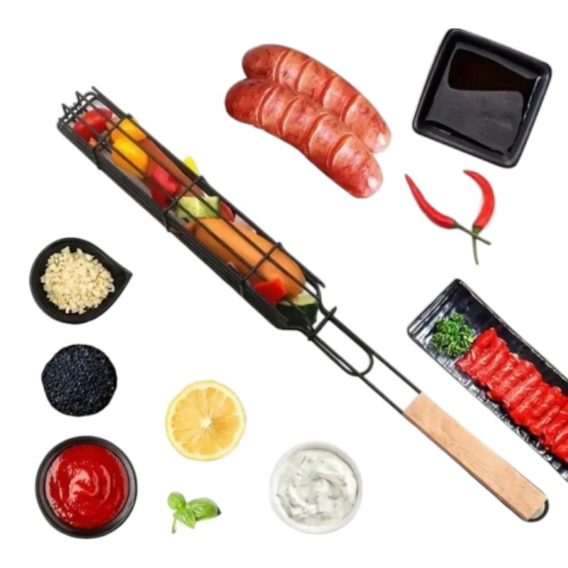 Сітка гриль для овочів із деревяною ручкою Kebab Seekh Holder