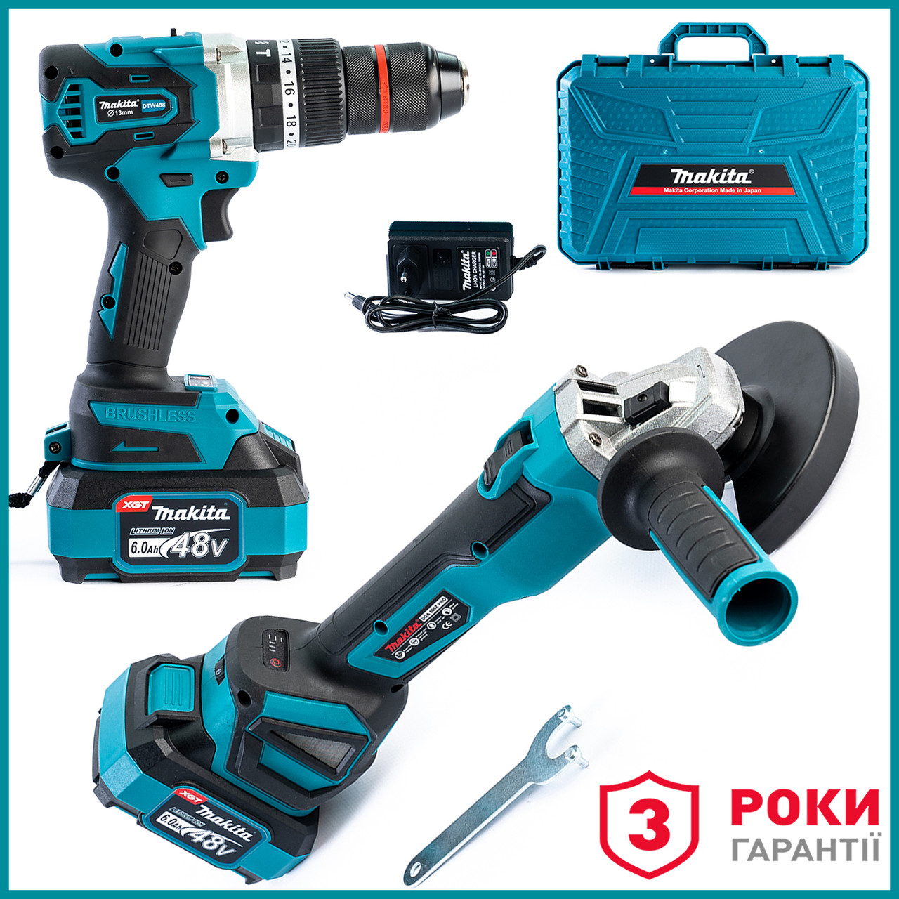 Безщітковий акумуляторний набір Makita 2в1 48 V 6 Ah (Ударний шуруповерт DTW488+Болгарка DGA506ZPRO) Макіта bs