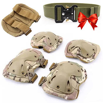 Налокітники та наколінники Eagle KN-04 + Подарунок Ремінь Tactical Belt / Набір тактичного захисту з регулюванням