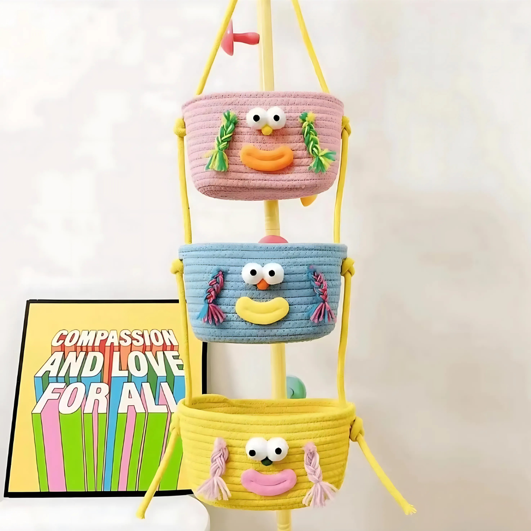 Навісний органайзер для дітей | Плетений кошик для зберігання іграшок та аксесуарів, жовтий