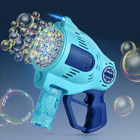 Пістолет для мильних бульбашок для дітей, генератор бульбашок на 57 отворів з підсвічуванням, на акумуляторі, синій