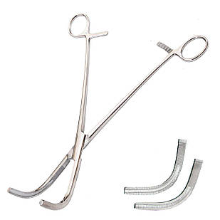 Затискач по Heaney-Ballentine жорсткий для вагінальних операцій №2 зігнутий  SURGIWELOMED. Довжина 23,3 см