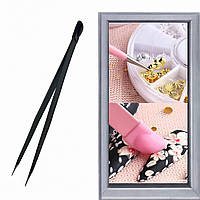 Пінцет рівний для страз із силіконовою подушкою чорний