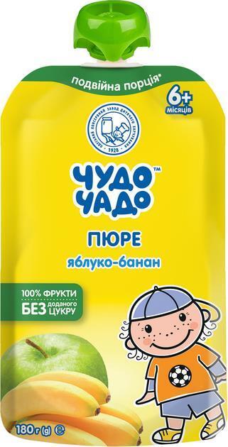 Пюре фруктове Чудо-Чадо Яблучно-бананове, без цукру від 6 місяців, пауч 180г.