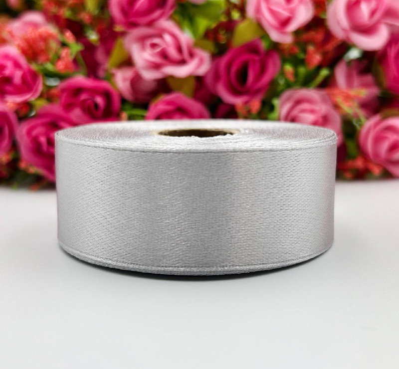 Атласна стрічка для рукоділля - 2,5 см x 23 м / Сірий, фото 1