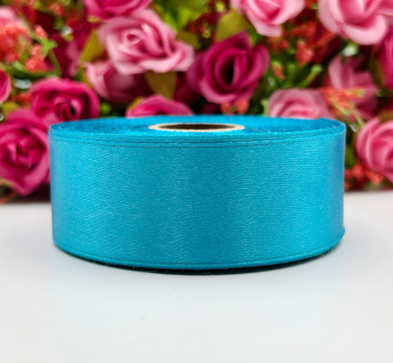 Атласна стрічка для рукоділля - 2,5 см x 23 м / Бірюза, фото 1