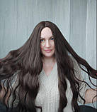 Перука шоколадна довга хвиляста без чуба термо коричнева (LCI5036), фото 4