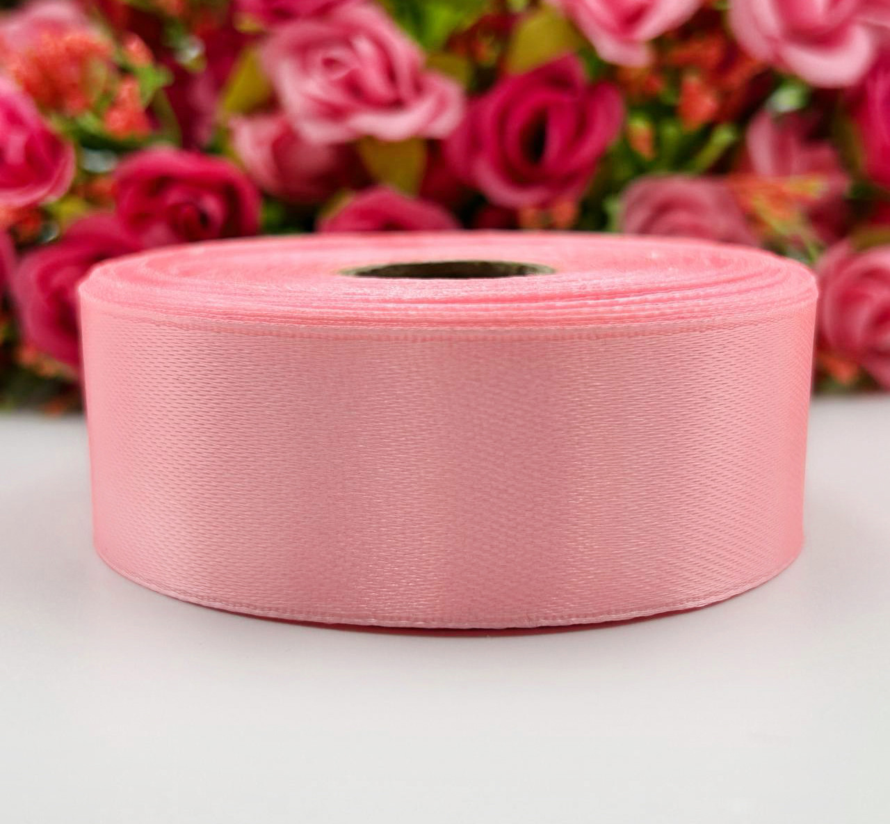 Атласна стрічка для рукоділля - 2,5 см x 23 м / Рожево-персиковий, фото 1
