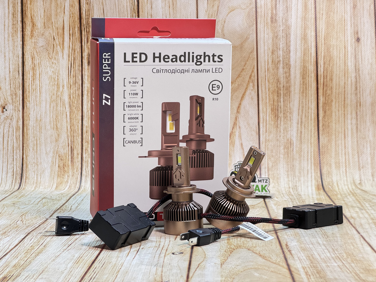 LED лампа H7 110W Z7 SUPER (2 шт.) (9-32v 110w 18000lm 6500K CANBUS 360°) EURO TUN, фото 1