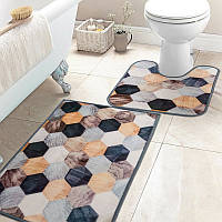 Набор Ковриков для Ванной и Туалета на резиновой основе Taba 330-2 Серый+Коричневый 57х90 и 57х60 см