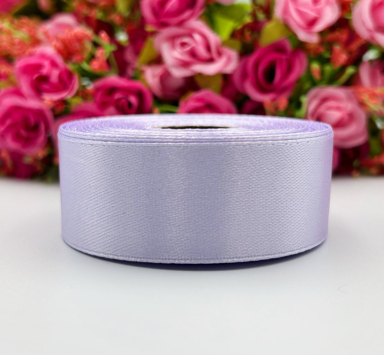 Атласна стрічка для рукоділля - 2,5 см x 23 м / Світло-бузковий, фото 1