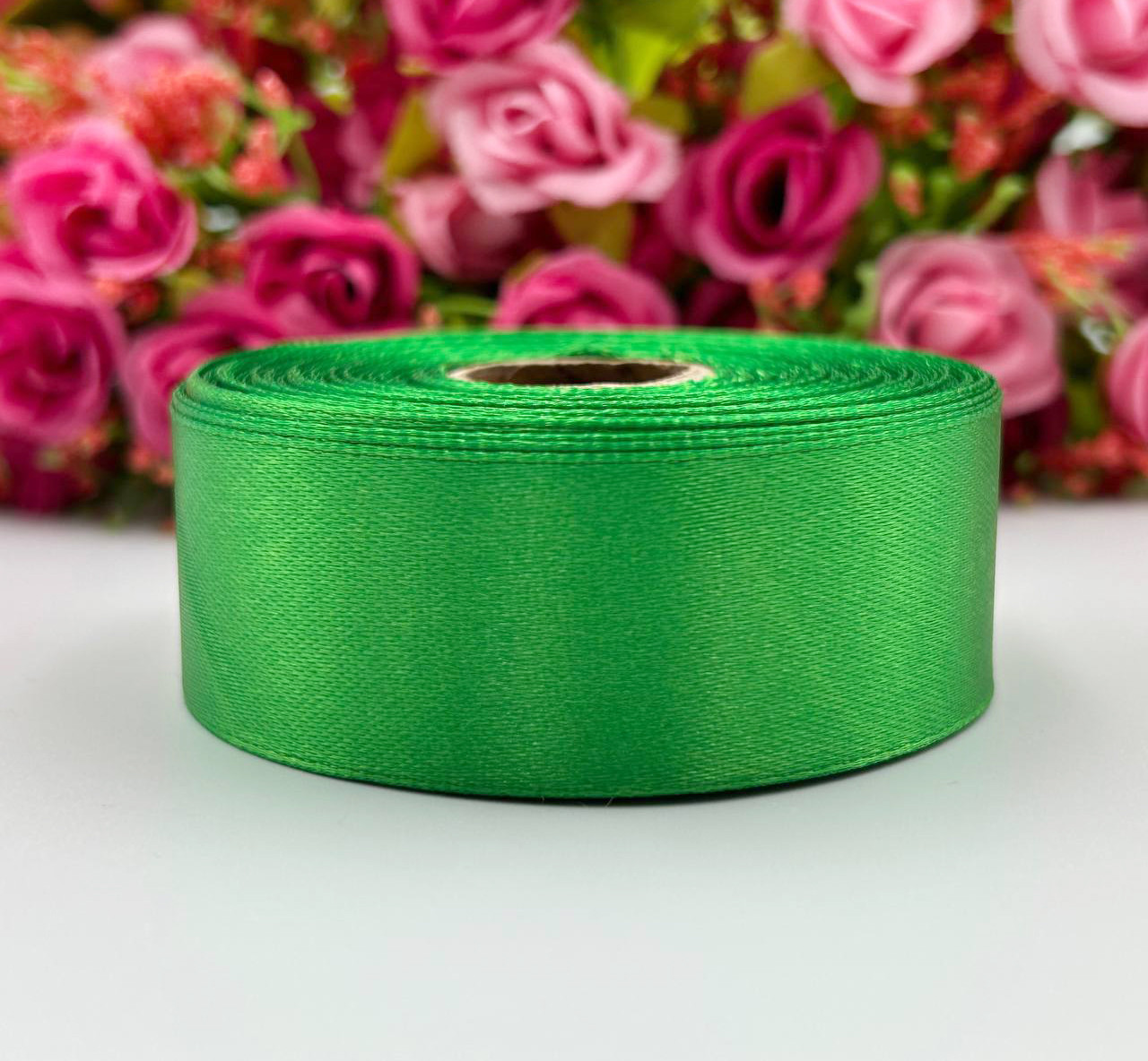Атласна стрічка для рукоділля - 2,5 см x 23 м / Зелений, фото 1