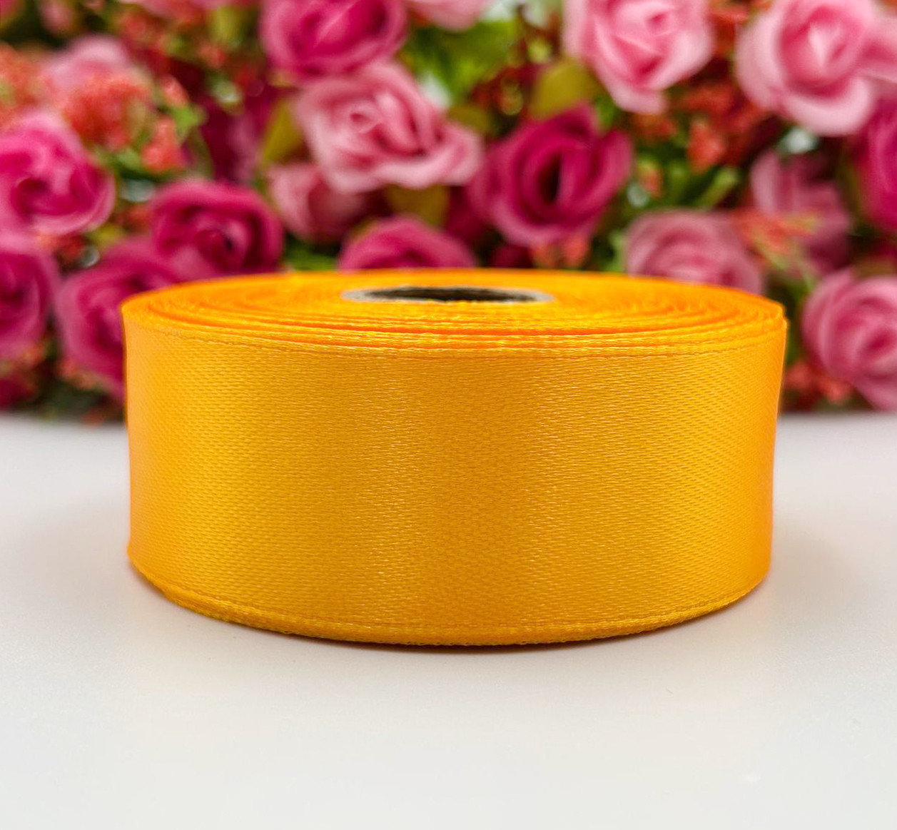 Атласна стрічка для рукоділля - 2,5 см x 23 м / Помаранчевий, фото 1