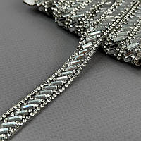 Стразова термо-тасьма на силіконі, 10 мм - стрази кристал