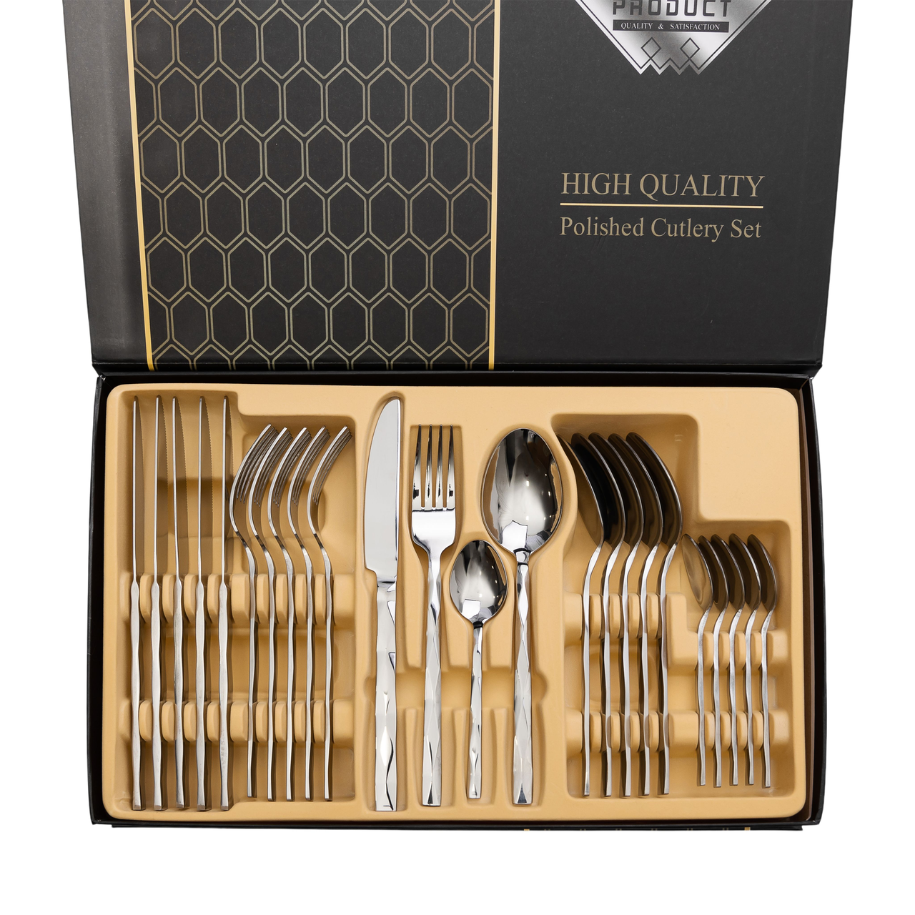 Набір столових приборів на 6 персон набір ложок виделок і ножів 24 предмети в коробці Срібло Lugi, фото 1